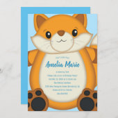 Fox Birthday Party Blue Kaart (Voorkant / Achterkant)