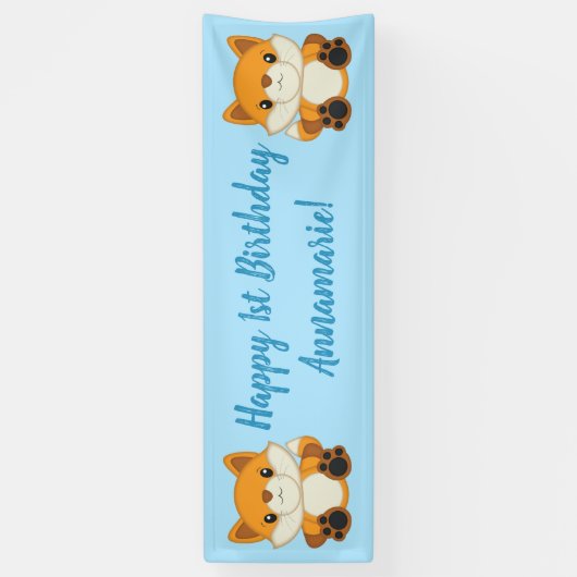 Fox Birthday Party Blue Spandoek (Verticaal)