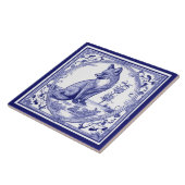 Fox Blauw en Wit Aziatisch Stijl Folk Animal Art Tegeltje (Zijkant)