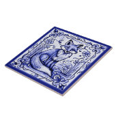 Fox Blauw en Wit Mediterraans Folk Animal Art Tegeltje (Zijkant)