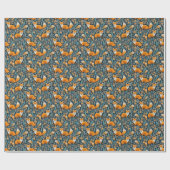 Fox Bloemen Blauw Wrapping Papier (Vlak)