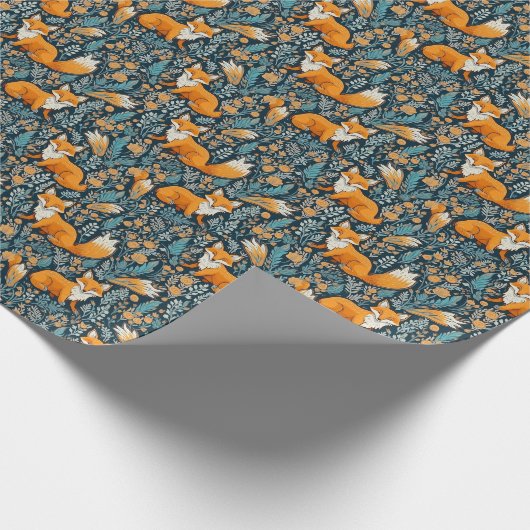 Fox Bloemen Blauw Wrapping Papier (Hoek)