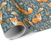 Fox Bloemen Blauw Wrapping Papier (Rol Hoek)