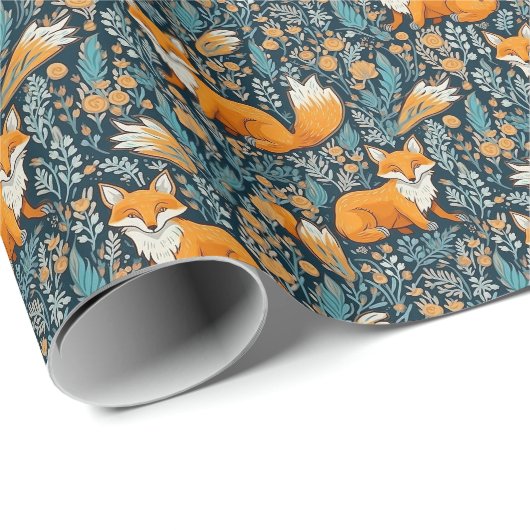 Fox Bloemen Blauw Wrapping Papier (Rol Hoek)