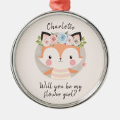 Fox Bloemenmeisje Voorstel Kaart Metalen Ornament (Voorkant)