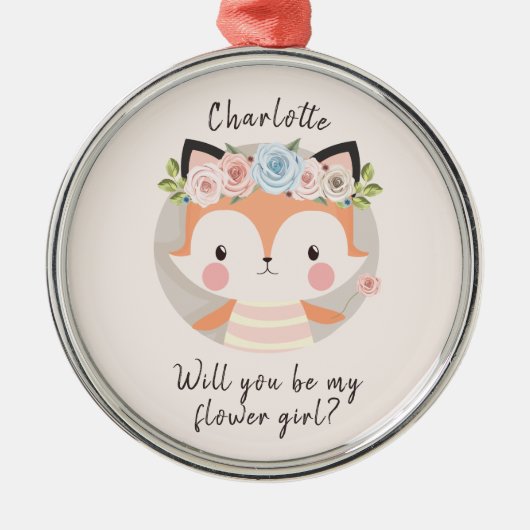 Fox Bloemenmeisje Voorstel Kaart Metalen Ornament (Voorkant)