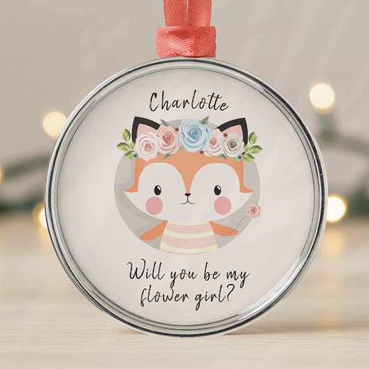 Fox Bloemenmeisje Voorstel Kaart Metalen Ornament