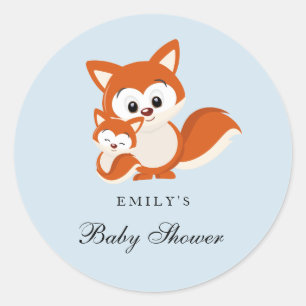 Fox Blue Boy Baby shower Favor Seal Sticker