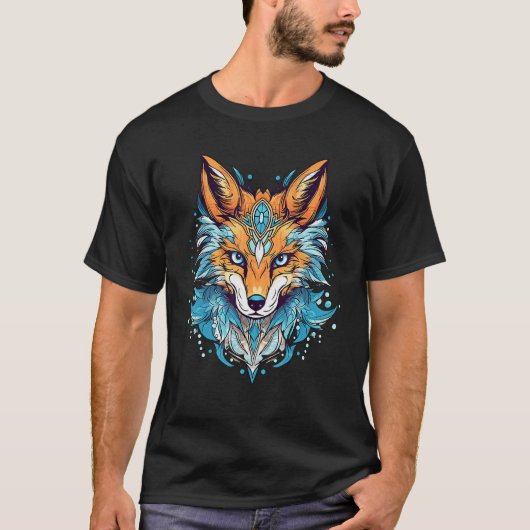 Fox Blue Eyes Face Animal  Print Graphic Design T-shirt (Voorkant)