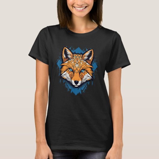 Fox Blue Eyes Face Polygon Geometric Animal Print  T-shirt (Voorkant)