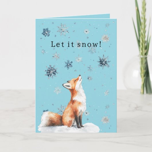 Fox Blue Snowflakes Christmas Let it Snow Kaart (Voorkant)