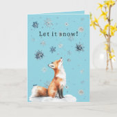Fox Blue Snowflakes Christmas Let it Snow Kaart (Gele Bloem)
