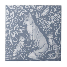 Fox Blue White Botanical Forest Painting Tegeltje