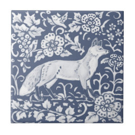 Fox Blue White Woodland Bird laat Denim vallen Tegeltje