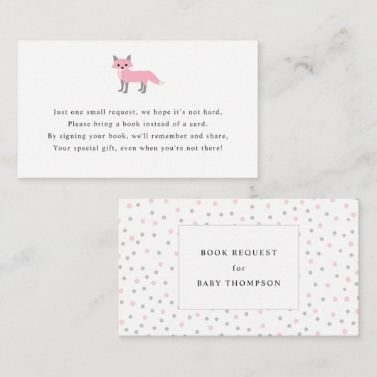 Fox-boekenkaart voor meisjes baby shower informatiekaartje (Voorkant / Achterkant)