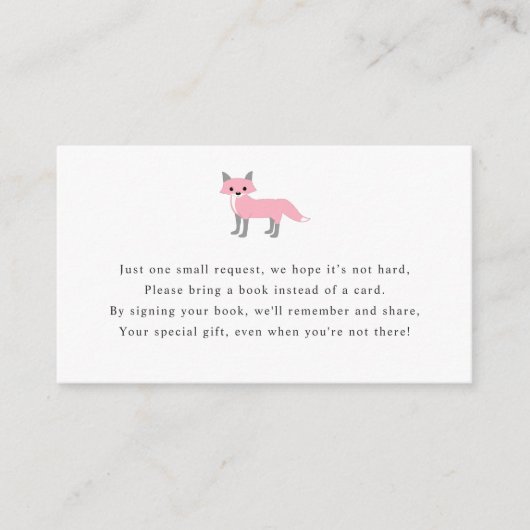 Fox-boekenkaart voor meisjes baby shower informatiekaartje (Voorkant)