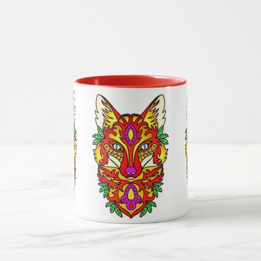 Fox boho abstracte kunst bohemian wolf rood paarse mok (Midden)