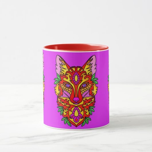 Fox boho abstracte kunst wolf bohemian rood paarse mok (Midden)