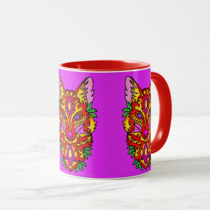 Fox boho abstracte kunst wolf bohemian rood paarse mok