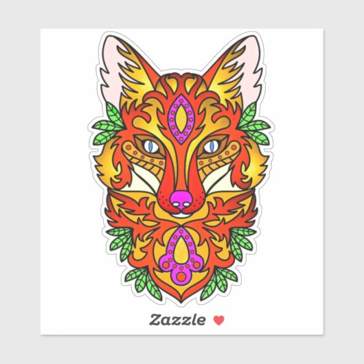 Fox boho abstracte kunst wolf paarse rood geel sticker (Vel)