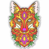 Fox boho abstracte kunst wolf paarse rood geel sticker (Voorkant)