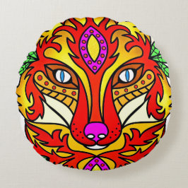 Fox boho abstracte kunst wolf rood paarse rond kussen