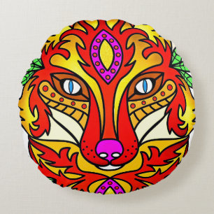 Fox boho abstracte kunst wolf rood paarse rond kussen