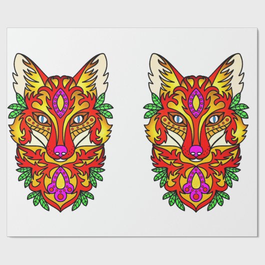 Fox boho abstracte kunst wolf rood paarse wit cadeaupapier (Vlak)