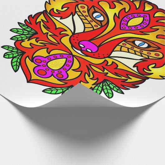 Fox boho abstracte kunst wolf rood paarse wit cadeaupapier (Hoek)