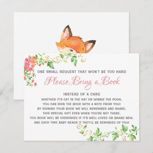 Fox Boho Floral Bring a Book Library Baby shower Uitnodiging Briefkaart (Voorkant / Achterkant)