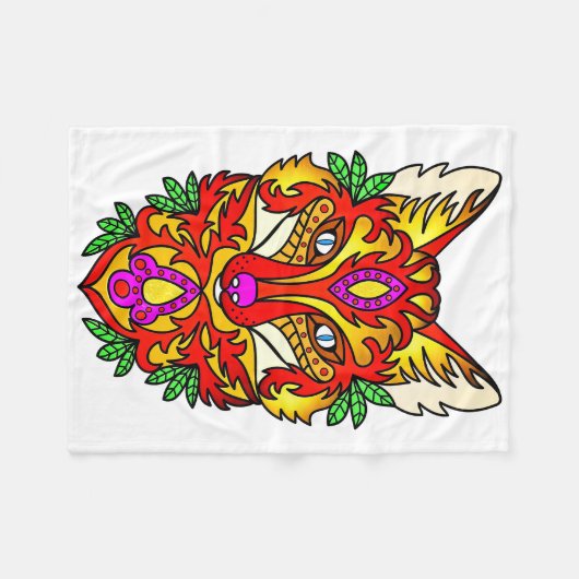 Fox boho wolf abstracte kunst rood paarse wit fleece deken (Voorkant (Horizontaal))