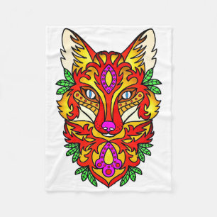 Fox boho wolf abstracte kunst rood paarse wit fleece deken