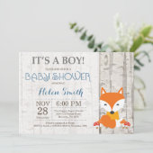 Fox Boy Baby shower Invitation Rustic Woodland Kaart (Staand voorkant)