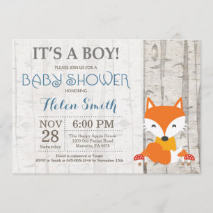 Fox Boy Baby shower Invitation Rustic Woodland Kaart