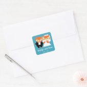 Fox Bruiloft Schattig Blauw Personaliseren Vierkante Sticker (Envelop)