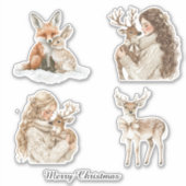 Fox Bunny Deer Girl Christmas Sticker (Voorkant)