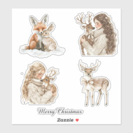 Fox Bunny Deer Girl Christmas Sticker