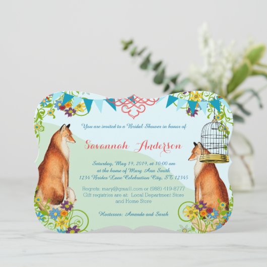  Fox Bunting Garden Vrijgezellenfeest nodigt uit Kaart (Staand voorkant)