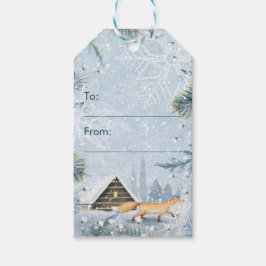 Fox Cabin Winter Wonderland Sneeuw Kerstmis Cadeaulabel