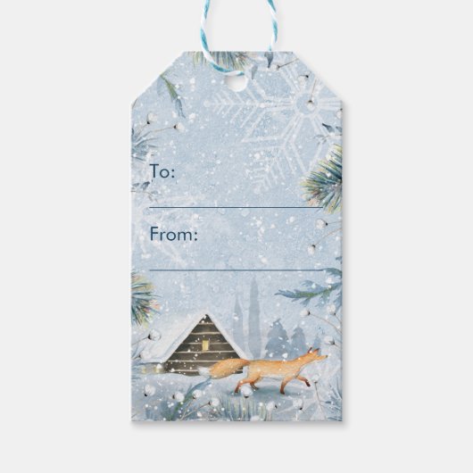 Fox Cabin Winter Wonderland Sneeuw Kerstmis Cadeaulabel (Voorkant)