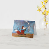 Fox Catching Shooting Star Original Whimsical Art Kaart (Gele Bloem)