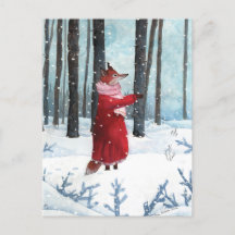 Fox Catching Snowflakes Waterverf Illustratie