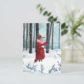 Fox Catching Snowflakes Waterverf Illustratie Briefkaart (Staand voorkant)