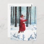 Fox Catching Snowflakes Waterverf Illustratie Briefkaart (Voorkant / Achterkant)