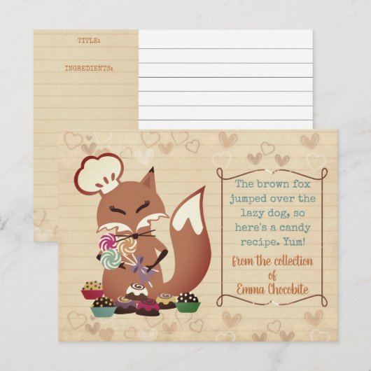 Fox chef-kok snoep confecties kookboek receptenkaa briefkaart (Voorkant / Achterkant)