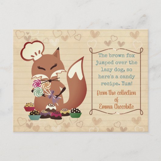 Fox chef-kok snoep confecties kookboek receptenkaa briefkaart (Voorkant)