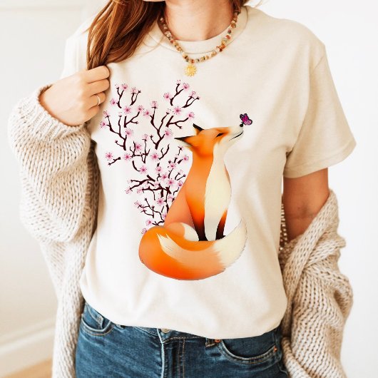 Fox Cherry Blossom Schattige Roze Vos kleding T-shirt