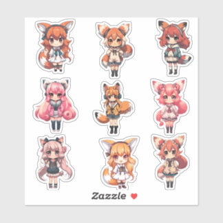 Fox Chibi Art Leuk Meisje Anime Stickers