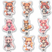 Fox Chibi Art Leuk Meisje Anime Stickers (Voorkant)
