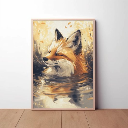 Fox Chilling in het schilderen van water Poster